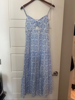 Trixxi Blue and White Midi Dress with Spaghetti Straps